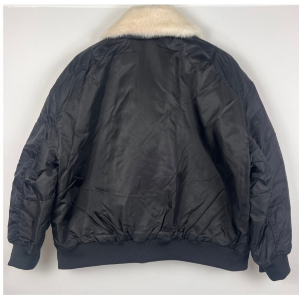 NVLT x Anthropologie Faux Fur Collar Bomber Jacket L Black Aviator Camo lined - Picture 5 of 10